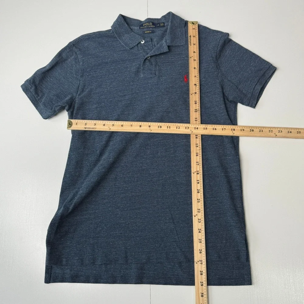 Polo Ralph Lauren Mens Custom Fit Heathered Blue Polo Shirt Red Pony Large‎